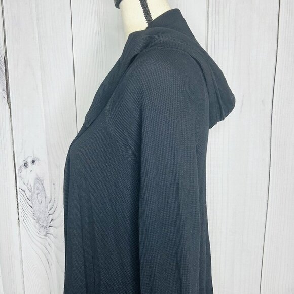 Splendid Womens Black Waffle Knit Wrap Hooded Open Front Cardigan Sz M - Picture 5 of 10